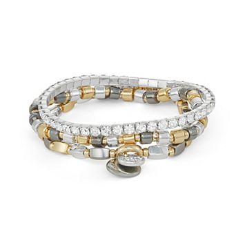 Nine West 3 pc Tri Tone Disc Stretch Bracelet Set