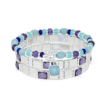 Nine West 3 pc Silver Tone Toggle Stretch Bracelet Set