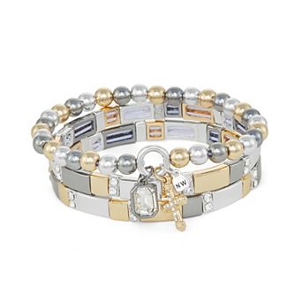 Nine West 3 pc Tri Tone Faith Stretch Bracelet Set