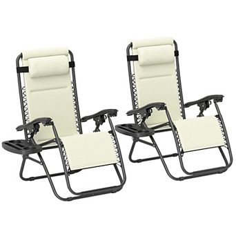 2 pc Zero Gravity Reclining Lounge Chair Set with Tray