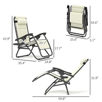 2-Piece Zero Gravity Reclining Lounge Chair Set with Tray