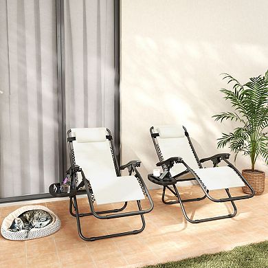 2-Piece Zero Gravity Reclining Lounge Chair Set with Tray