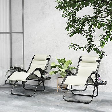 2-Piece Zero Gravity Reclining Lounge Chair Set with Tray