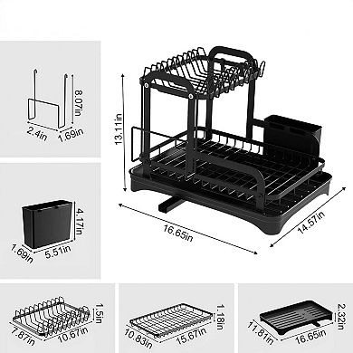 2 Tier Dish Drying Rack with Drainboard and Utensil Holder Organizer Set