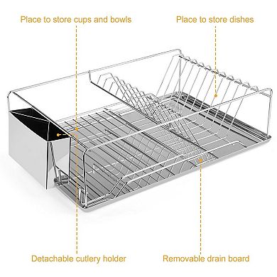 Stainless Steel Dish Drying Rack with Drainboard and Utensil Holder
