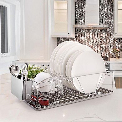 Stainless Steel Dish Drying Rack with Drainboard and Utensil Holder