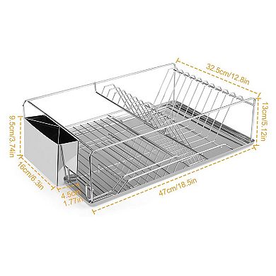 Stainless Steel Dish Drying Rack with Drainboard and Utensil Holder