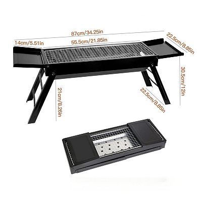Portable Foldable Charcoal BBQ Grill with Shelf and Stainless Steel Net