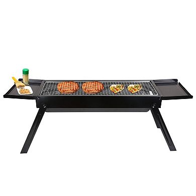 Portable Foldable Charcoal BBQ Grill with Shelf and Stainless Steel Net