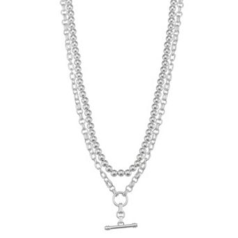 Nine West Silver Tone Toggle Multi-Row Necklace