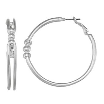 Nine West Silver Tone 44mm Hoop Earrings