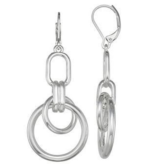 Nine West Silver Tone Interlocking Ring Drop Earrings