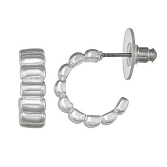 Nine West Silver Tone Small C-Hoop Earrings