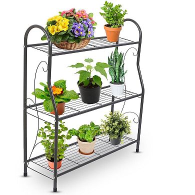 3-Tier Metal Plant Stand for Indoor Outdoor Display and Storage