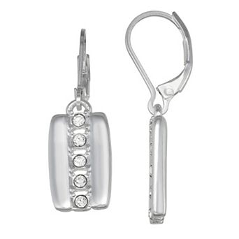 Nine West Silver Tone Crystal Tag Drop Leverback Earrings