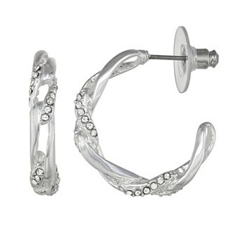 Nine West Silver Tone Link C-Hoop Earrings