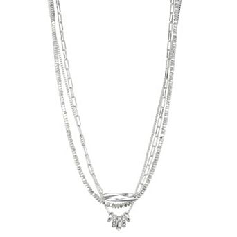 Nine West Silver Tone Crystal Multi-Row Necklace