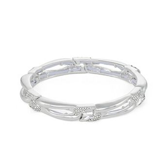 Nine West Silver Tone Crystal Link Stretch Bracelet