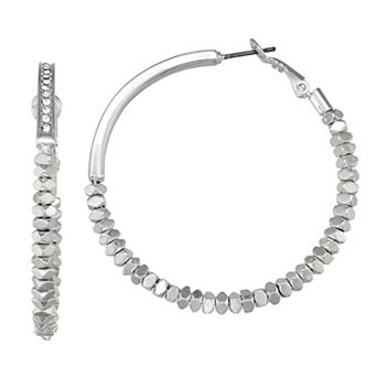 Nine West Silver Tone Bead Hoop Earrings