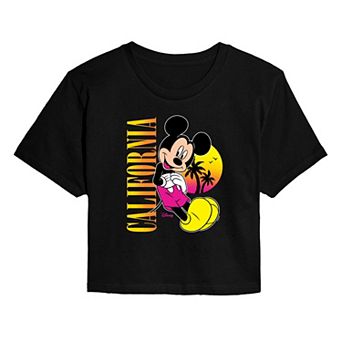 Juniors' Disney's Mickey Mouse California Sunset Cropped Tee