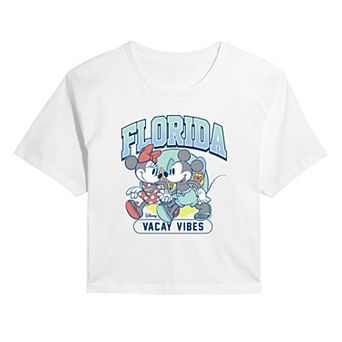 Juniors' Disney's Mickey & Minnie Florida Vacay Vibes Cropped Tee