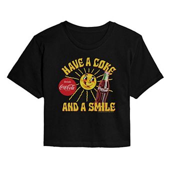 Juniors' Coca-Cola Have A Coke & A Smile Cropped Tee
