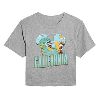 Juniors' Disney Mickey & Minnie California Surf Cropped Tee