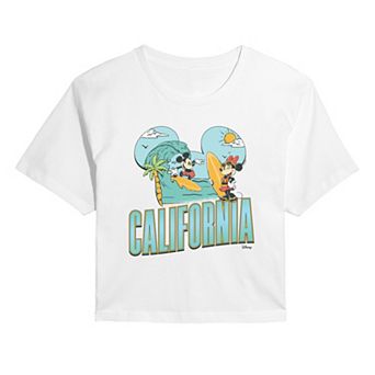 Juniors' Disney Mickey & Minnie California Surf Cropped Tee