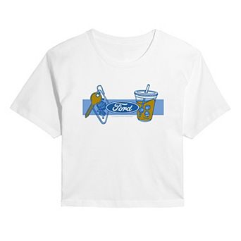 Juniors' Ford Keys & Beverage Cropped Tee