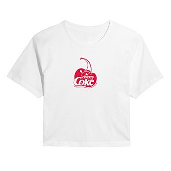 Juniors' Cherry Coke Minimalist Cherry Logo Cropped Tee