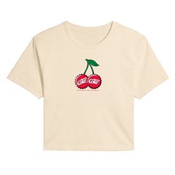 Juniors' Cherry Coke Bottle Cap Cropped Tee