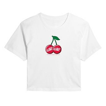 Juniors' Cherry Coke Bottle Cap Cropped Tee