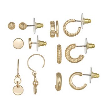 Nine West 6 pc Gold Tone Disc Earring Set