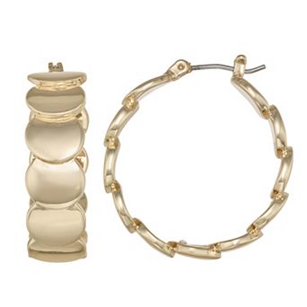 Nine West Gold Tone Disc Hoop Click-It Earrings