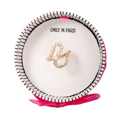 Emily in Paris Gold Tone Simulated Pearl & Rhinestone Double Loop Ring