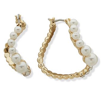 Emily in Paris Gold Tone Graduated Simulated Pearl Teardrop Hoop Earrings