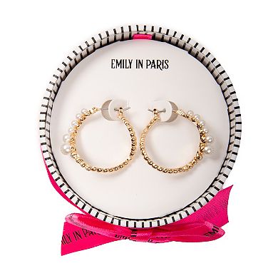 Emily in Paris Gold Tone Graduated Simulated Pearl Teardrop Hoop Earrings
