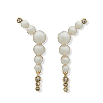 Emily in Paris Gold Tone Graduated Simulated Pearl & Rhinestone Linear Crawler Earrings