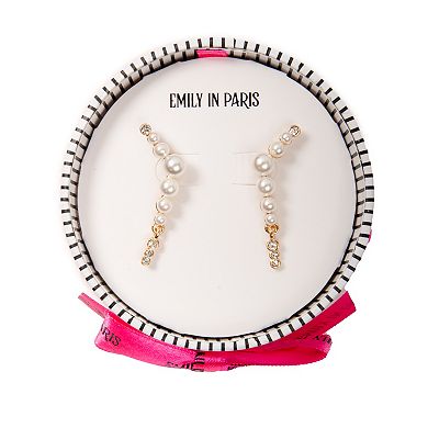 Emily in Paris Gold Tone Graduated Simulated Pearl & Rhinestone Linear Crawler Earrings