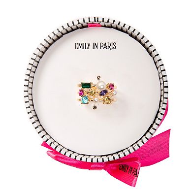 Emily in Paris Gold Tone Simulated Pearl & Multicolor Rhinestone Stackable Ring