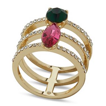 Emily in Paris Gold Tone Pave Multicolor Rhinestone Stackable Ring