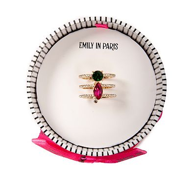 Emily in Paris Gold Tone Pave Multicolor Rhinestone Stackable Ring