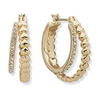 Emily in Paris Gold Tone Pave Rhinestone Heart Hoop Earrings