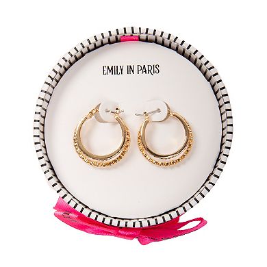 Emily in Paris Gold Tone Pave Rhinestone Heart Hoop Earrings