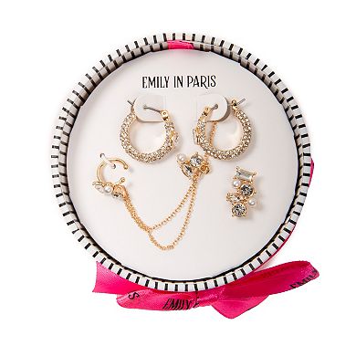 Emily in Paris 5-Pair Gold Tone Simulated Pearl & Rhinestone Mismatched Earring Set