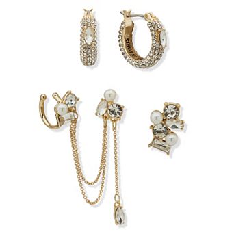 Emily in Paris 5-Pair Gold Tone Simulated Pearl & Rhinestone Mismatched Earring Set
