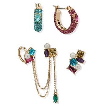Emily in Paris 5-Pair Gold Tone Simulated Pearl & Rhinestone Mismatched Earring Set