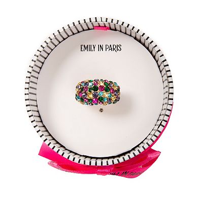 Emily in Paris Gold Tone Pave Multicolor Rhinestone Dome Ring