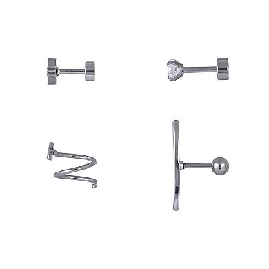 Emberly 4-Piece Stainless Steel Spiral & Climber Cartilage Earrings Set