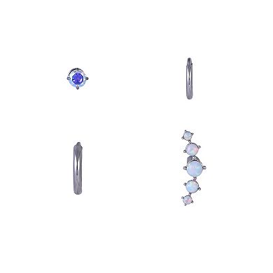 Emberly 4-Piece Stainless Steel Glass Climber & Click-It Hoop Cartilage Earring Set
